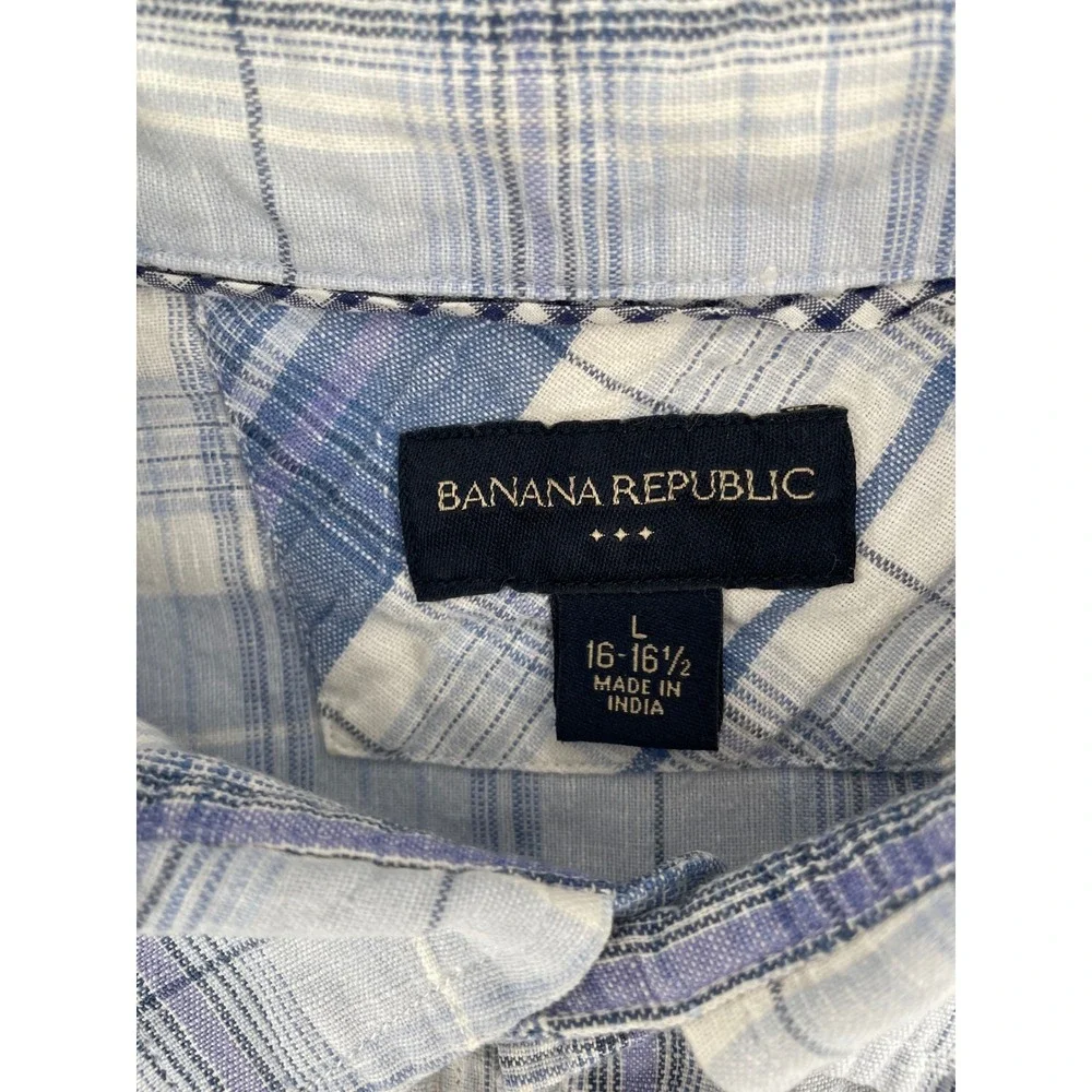 Banana Republic Plaid Linen Blend Shirt Mens Medium/Large* Blue Button Down